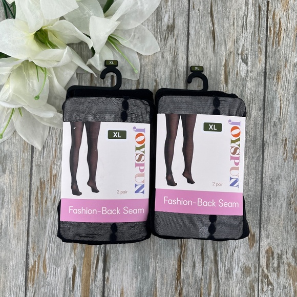 Women's Dot Back Seam & Opaque Tights Pantyhose 2, 2-Packs Size XL - Picture 3 of 6